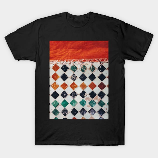 Orange Carpet on Moroccan Tiled Floor T-Shirt by visualspectrum